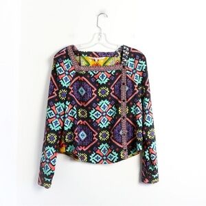NWOT Rachel Roy ethnic Moroccan print mixed fabric top colourful blouse M medium